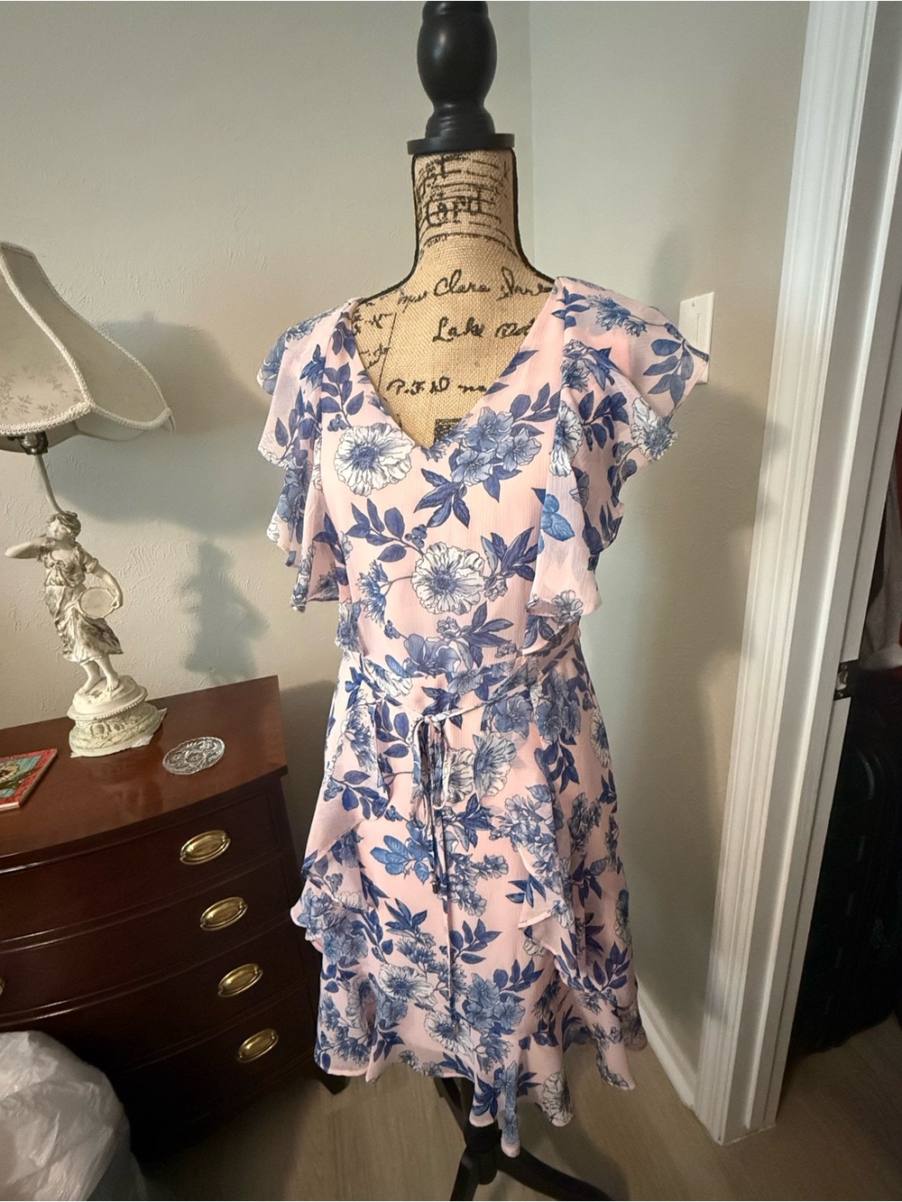 Tommy Hilfiger Pink Midi Dress with Blue Floral Design